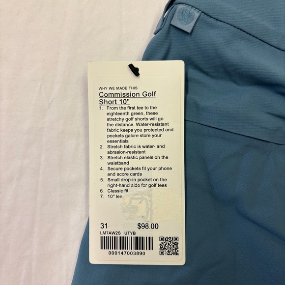 Lululemon Commission Golf Short 10" UTYB Utility Blue Men's Waist Size 31 - Picture 5 of 5